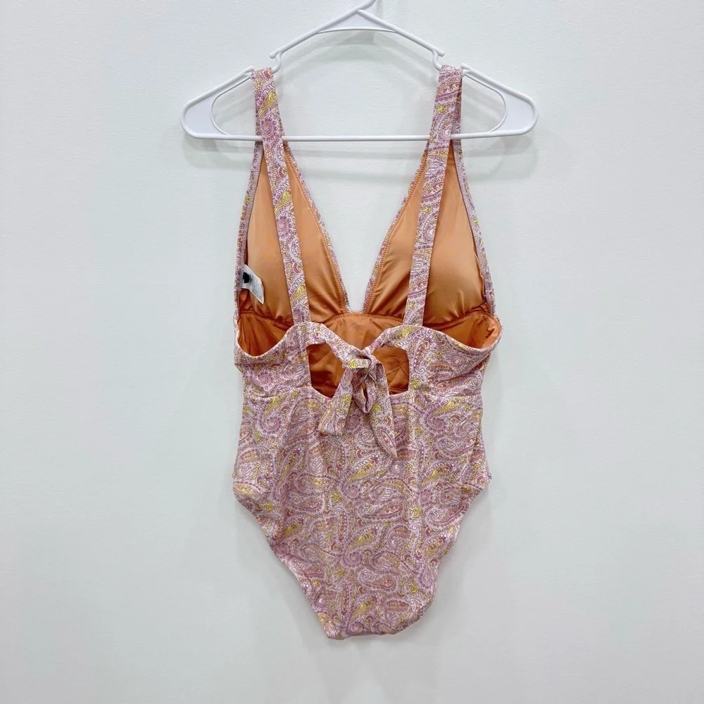 J. Crew Eco Plunge V Neck One Piece Swimsuit in Beach Paisley Sz 12
